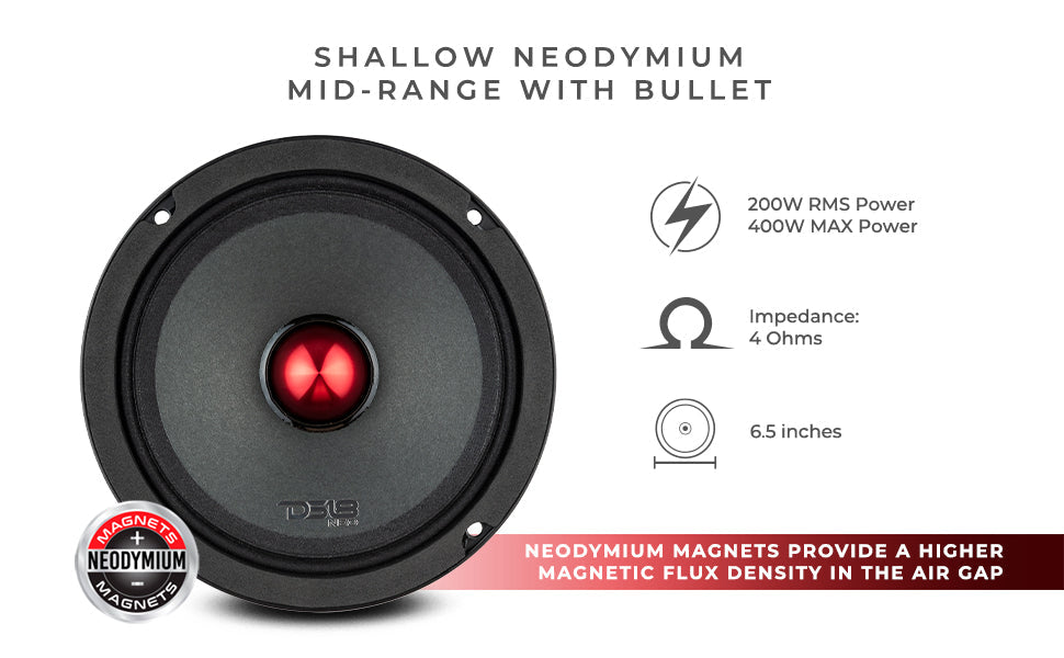 PRO 6.5" Slim Neodymium Mid-Range Loudspeaker with Bullet | 400W 4-Ohm - DS18