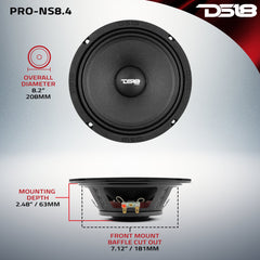 PRO 8" Shallow Neodymium Full-Range Loudspeaker 200 Watts Rms 4-Ohm - DS18