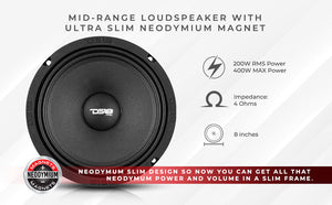 PRO 8" Shallow Neodymium Full-Range Loudspeaker 200 Watts Rms 4-Ohm - DS18