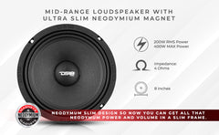 PRO 8" Shallow Neodymium Full-Range Loudspeaker 200 Watts Rms 4-Ohm - DS18