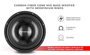 PRO 10" Neodymium Water resistant Carbon Fiber Cone Mid-Bass Woofer 450 Watts Rms 4-Ohm - DS18