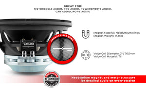 PRO 10" Neodymium Water resistant Carbon Fiber Cone Mid-Bass Woofer 450 Watts Rms 4-Ohm - DS18