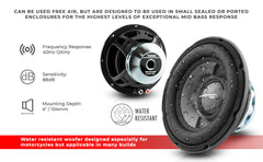 PRO 8" Neodymium Water resistant Carbon Fiber Cone Mid-Bass Woofer 250 Watts Rms 4-Ohm - DS18