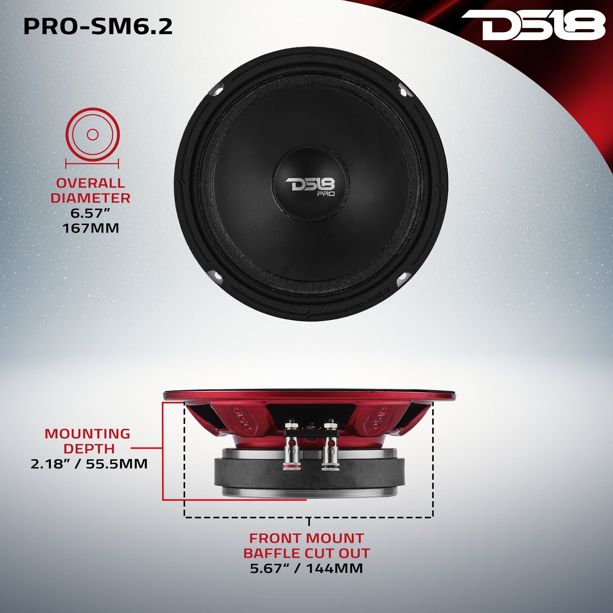 PRO 6.5" Slim Mid-Range Loudspeaker with Water-Resistant Cone | 200W RMS 2-Ohm - DS18