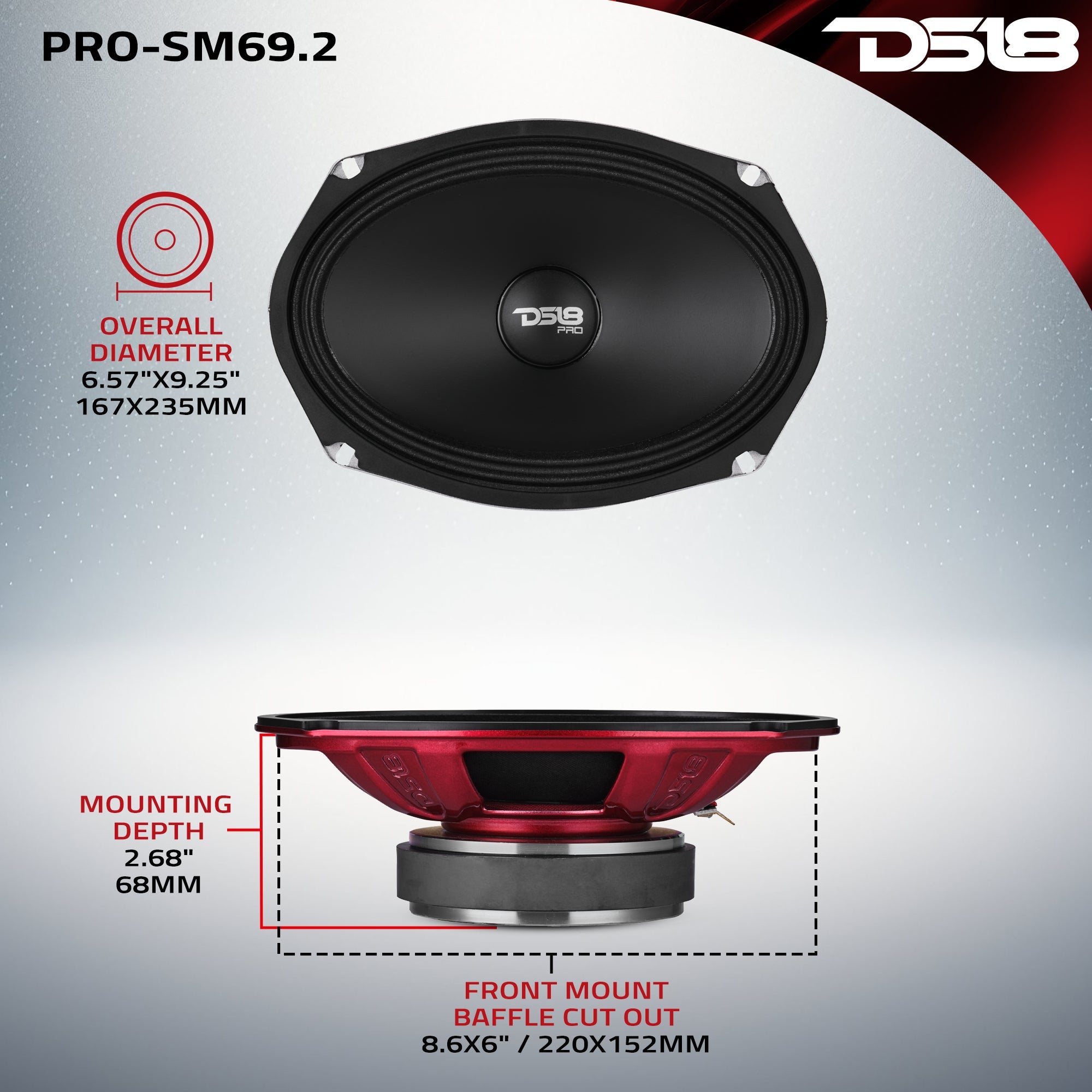 PRO 6x9" Slim Water-Resistant Mid-Range Loudspeaker | 250W RMS 2-Ohm - DS18