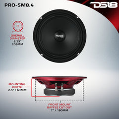 PRO 8" Slim Water-Resistant Midrange Loudspeaker | 250W RMS 4-Ohm - DS18