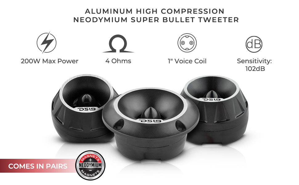 3" Surface/Flush/Angle High Compression Neodymium Super Bullet Tweeter 100 Watts 1" Aluminum 4-Ohm Vc - DS18