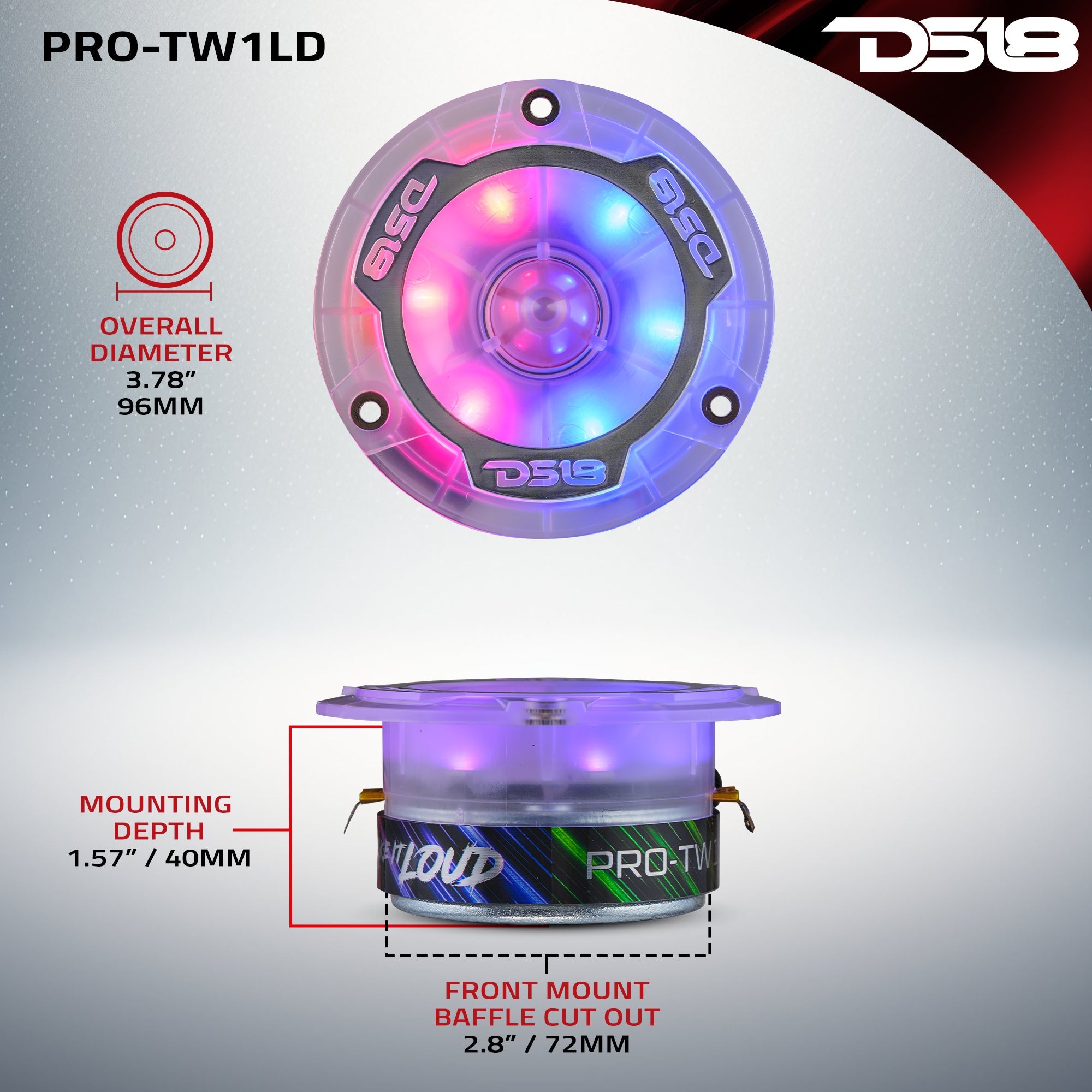 3.8” Super Bullet Tweeter with 1” Aluminum Voice Coil & Digital LED Lights - DS18