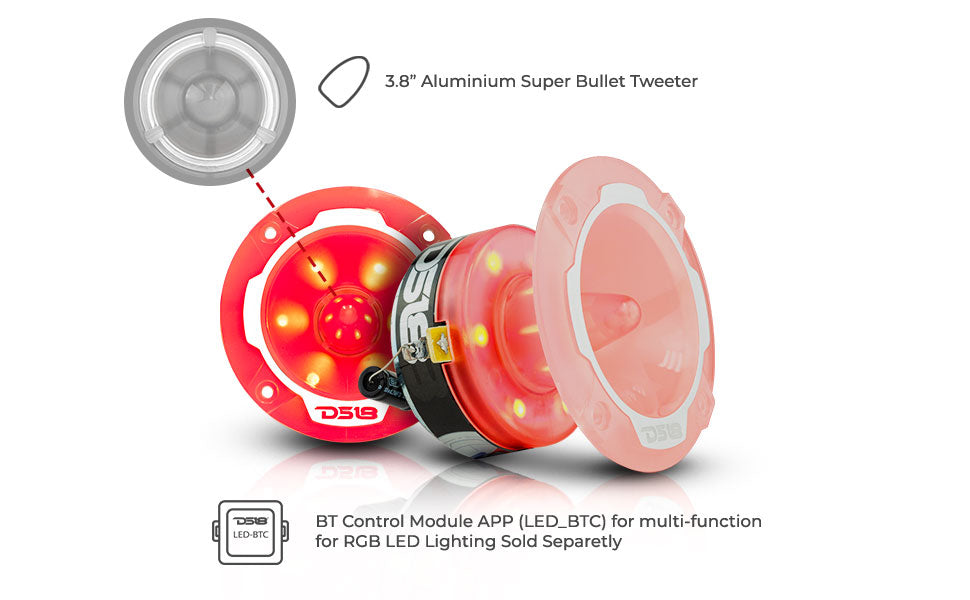 3.8" Super Bullet Tweeter 120 Watts 1" Aluminum 4-Ohm Vc with RGB LED Lights - DS18