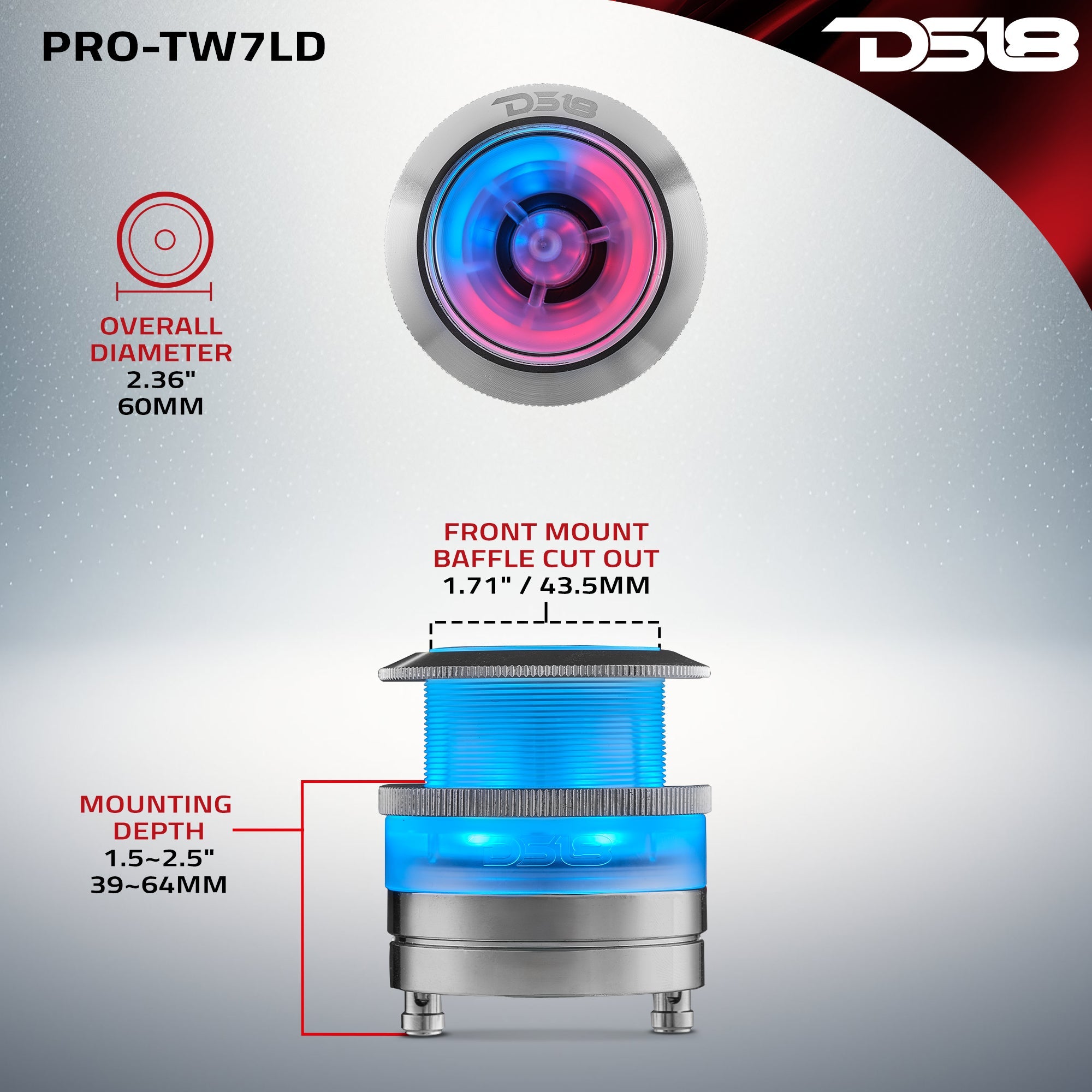 2.3" Neodymium Super Bullet Tweeter with 1" Aluminum Voice Coil & Digital LED Lights - DS18