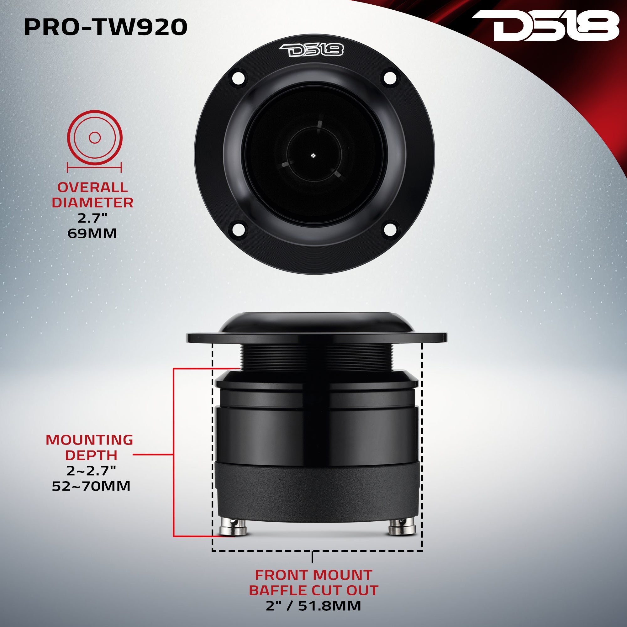 2.7" High Compression Neodymium Super Bullet Tweeter 160 Watts 1.4" Titanium 4-Ohm Vc - DS18