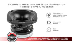3" High Compression Neodymium Hybrid Driver/Tweeter 100 Watts 1" Polyimide 4-Ohm Vc - DS18