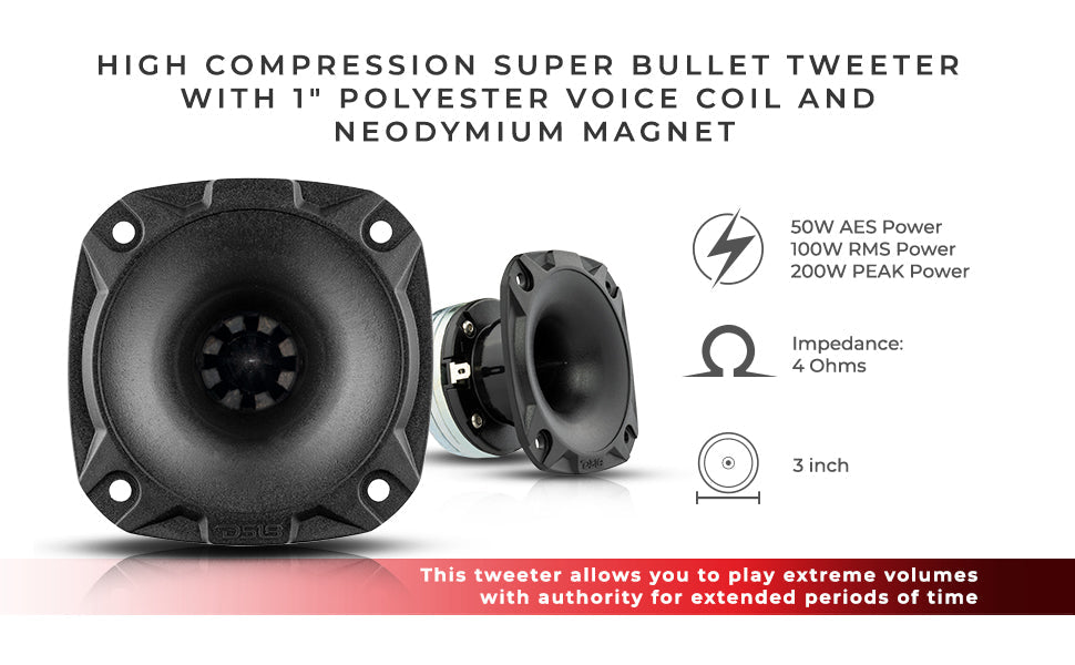 3" High Compression Neodymium Hybrid Driver/Tweeter 100 Watts 1" Polyester 4-Ohm Vc - DS18