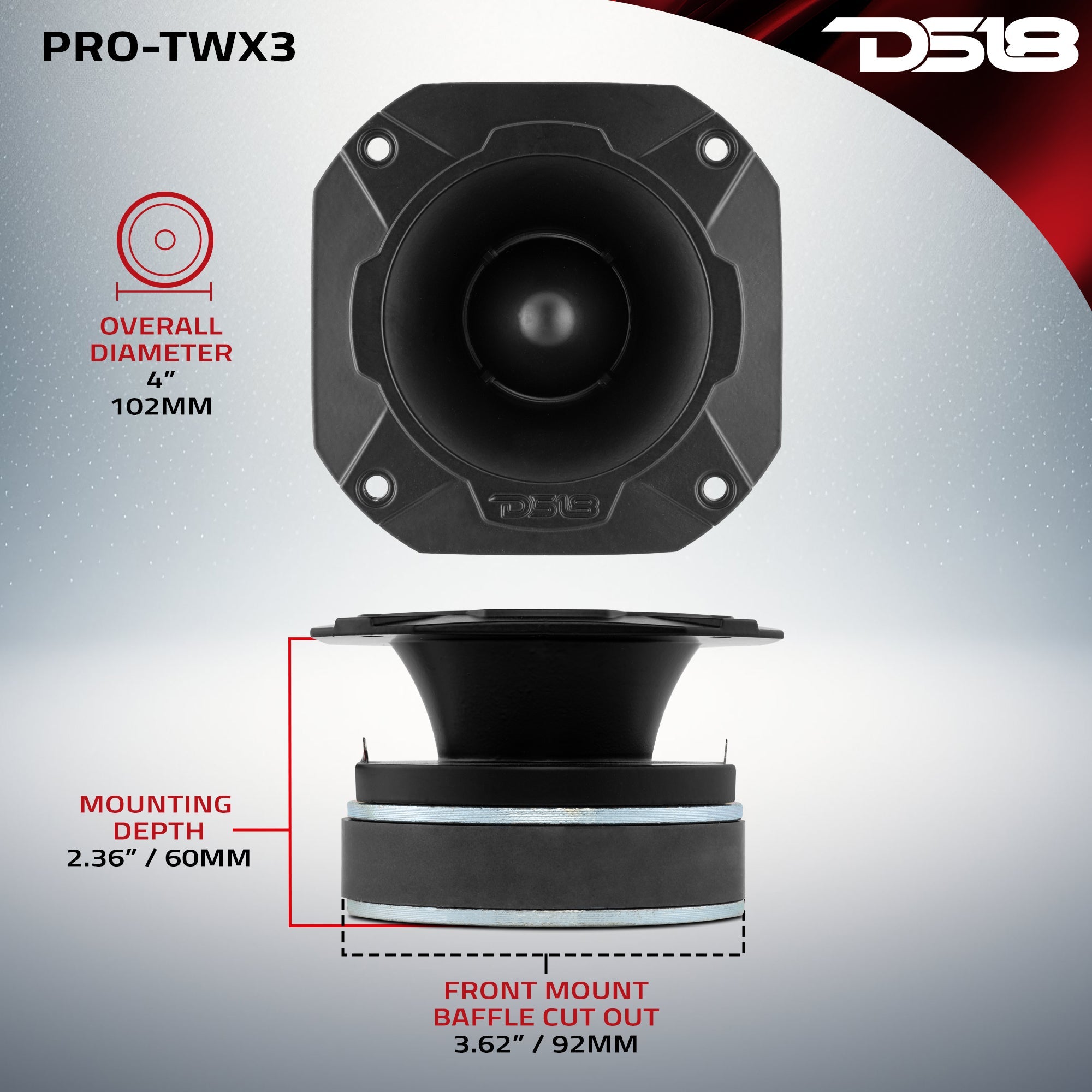 4" Super Bullet Tweeter 250 Watts 1.5" Titanium 4-Ohm Vc - DS18