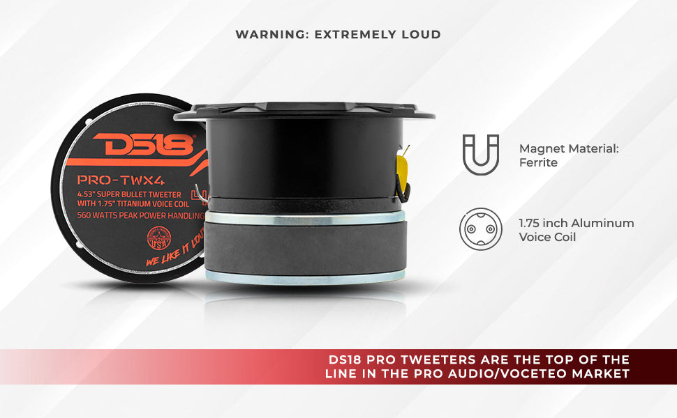 4.5" Super Bullet Tweeter 280 Watts 1.75" Titanium 4-Ohm Vc - DS18