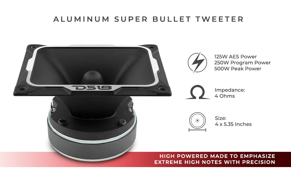 4 x 5.35" Super Bullet Tweeter 250 Watts 1.5" Aluminum 4-Ohm Vc - DS18