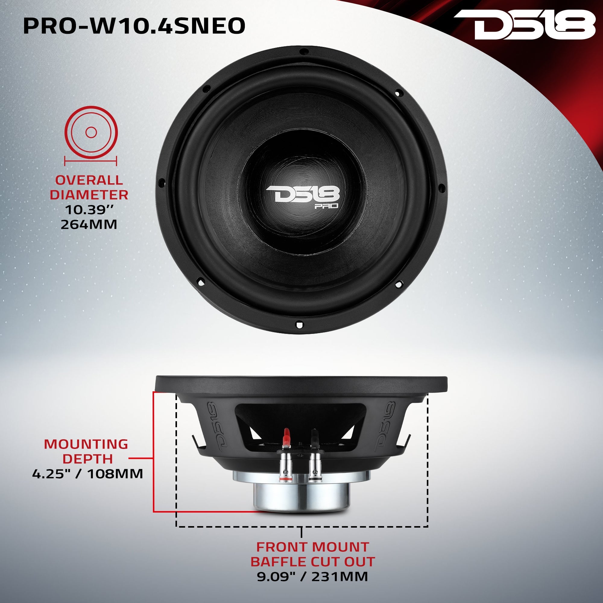 PRO 10" Neodymium Water Resistant Woofer 400 Watts Rms 4-Ohm SVC - DS18