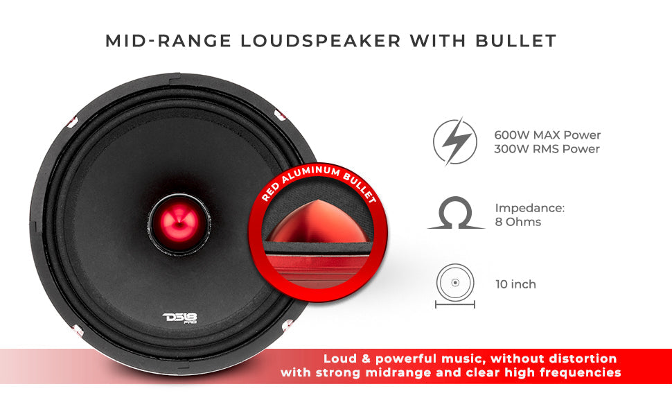 PRO-X 10" Mid-Range Bullet Loudspeaker | 300W RMS 8-Ohm - DS18