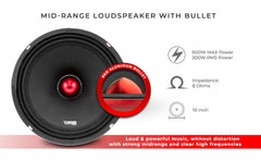 PRO-X 10" Mid-Range Bullet Loudspeaker | 300W RMS 8-Ohm - DS18