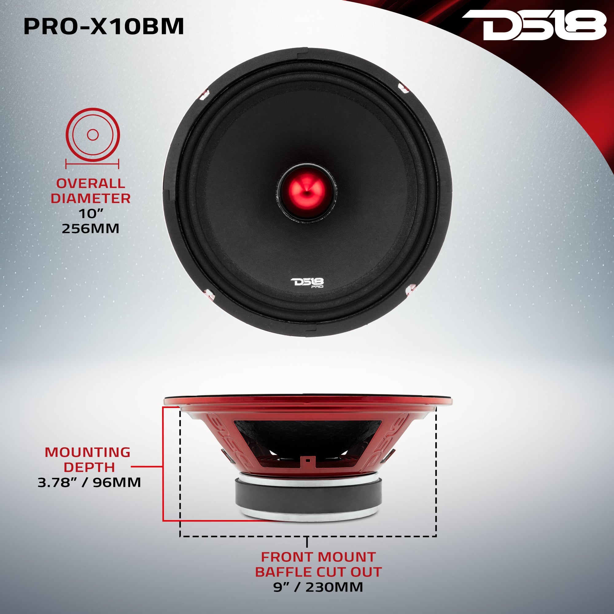 PRO-X 10" Mid-Range Bullet Loudspeaker | 300W RMS 8-Ohm - DS18