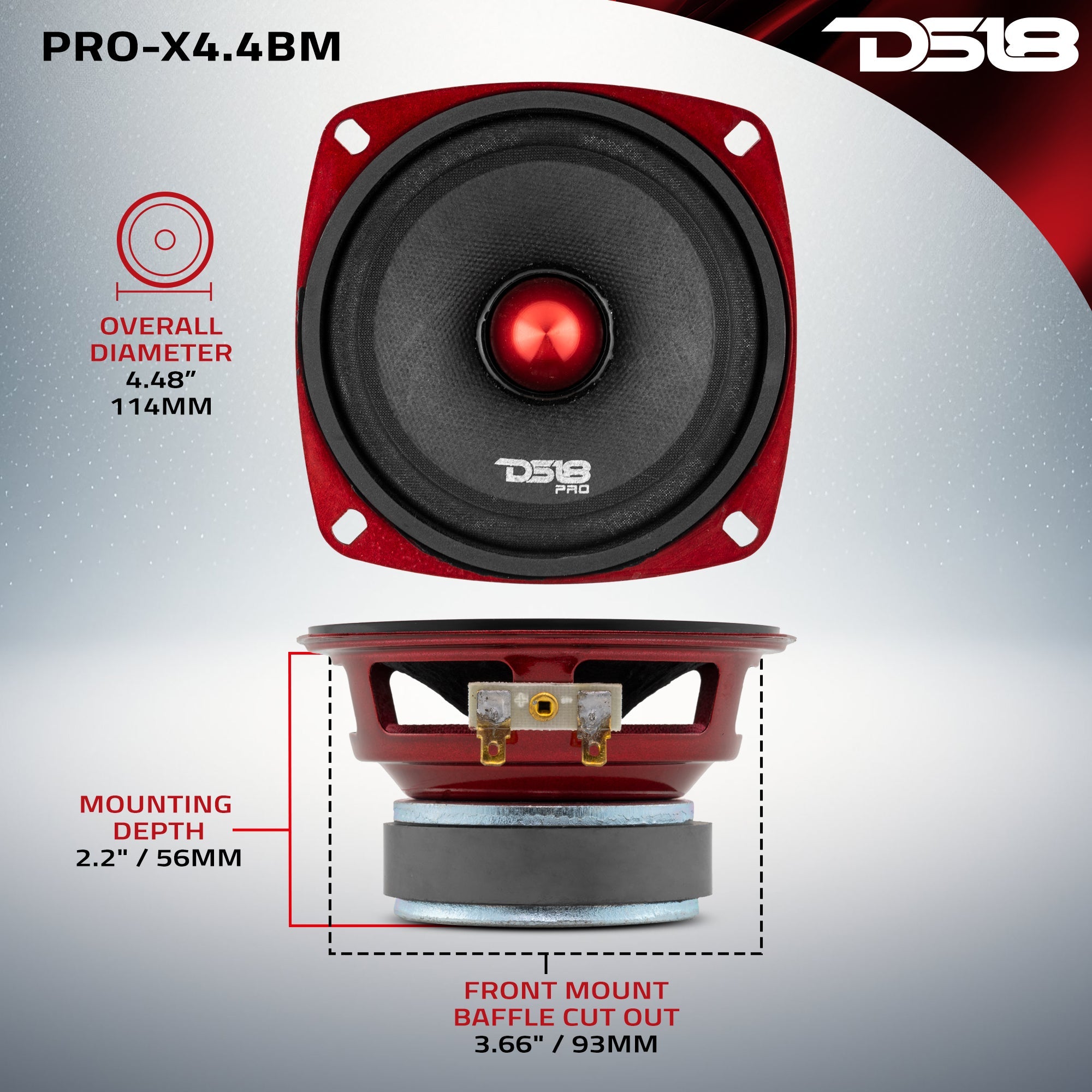 PRO-X 4" Mid-Range Loudspeaker with Bullet | 100W RMS 4-Ohm - DS18