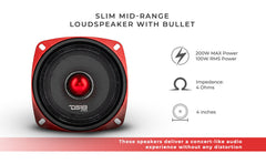 PRO-X 4" Shallow Mid-Range Bullet Loudspeaker | 100W RMS 4-Ohm - DS18