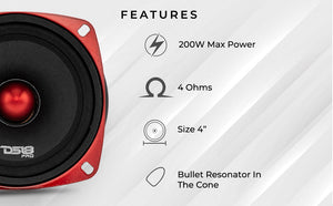 PRO-X 4" Mid-Range Loudspeaker with Bullet | 100W RMS 4-Ohm - DS18