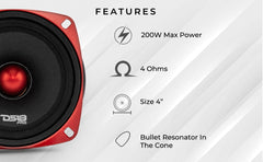 PRO-X 4" Mid-Range Loudspeaker with Bullet | 100W RMS 4-Ohm - DS18