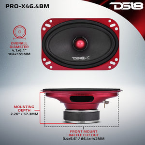 PRO-X 4x6” Mid-Range Loudspeaker with Bullet | 100W RMS 4-Ohm - DS18