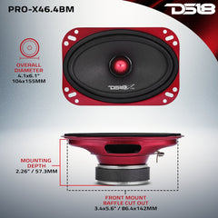 PRO-X 4x6” Mid-Range Loudspeaker with Bullet | 100W RMS 4-Ohm - DS18