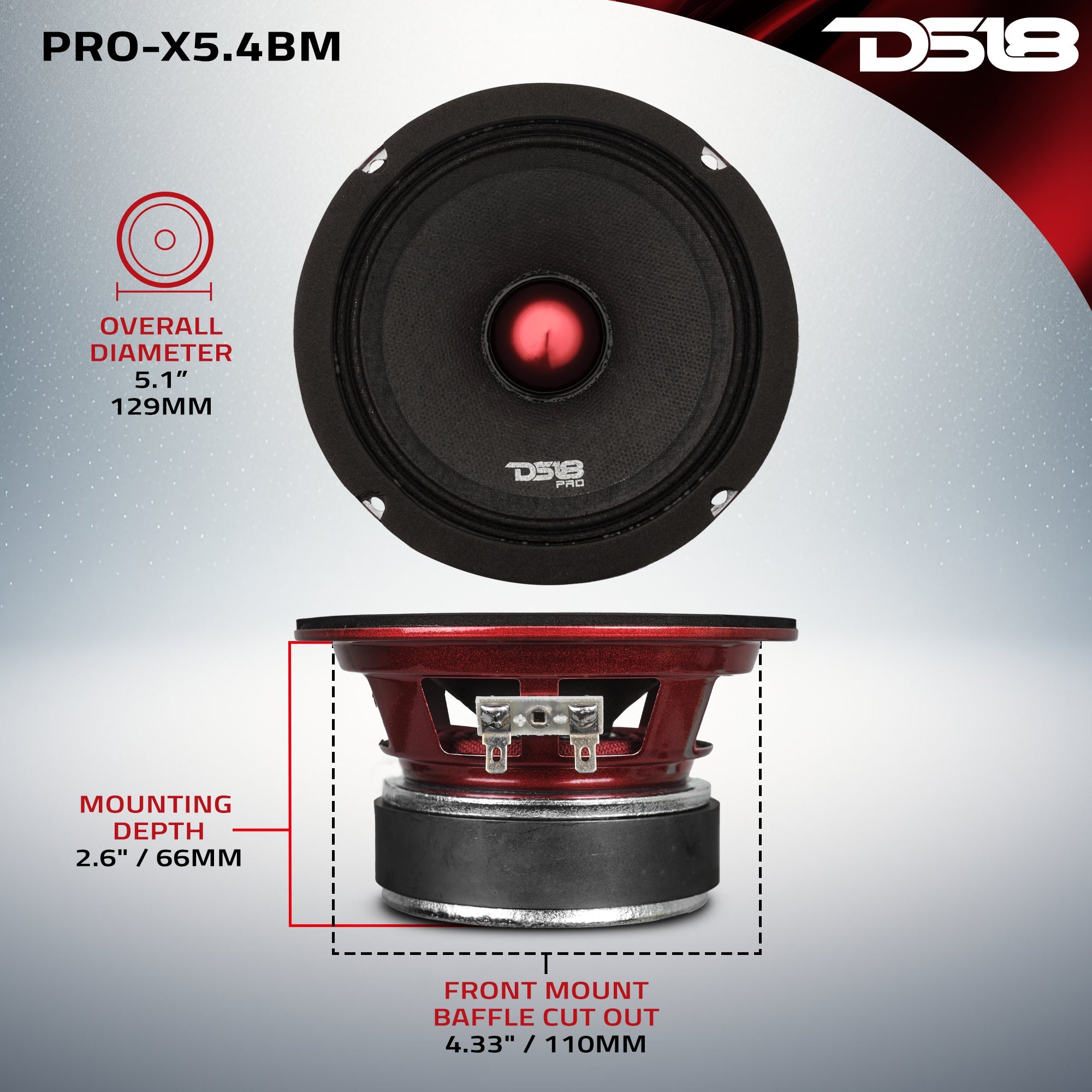 PRO-X 5.25" Mid-Range Loudspeaker with Bullet | 150W RMS 4-Ohm - DS18
