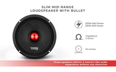 PRO-X 6.5" Shallow Mid-Range Bullet Loudspeaker | 200W RMS 4-Ohm - DS18