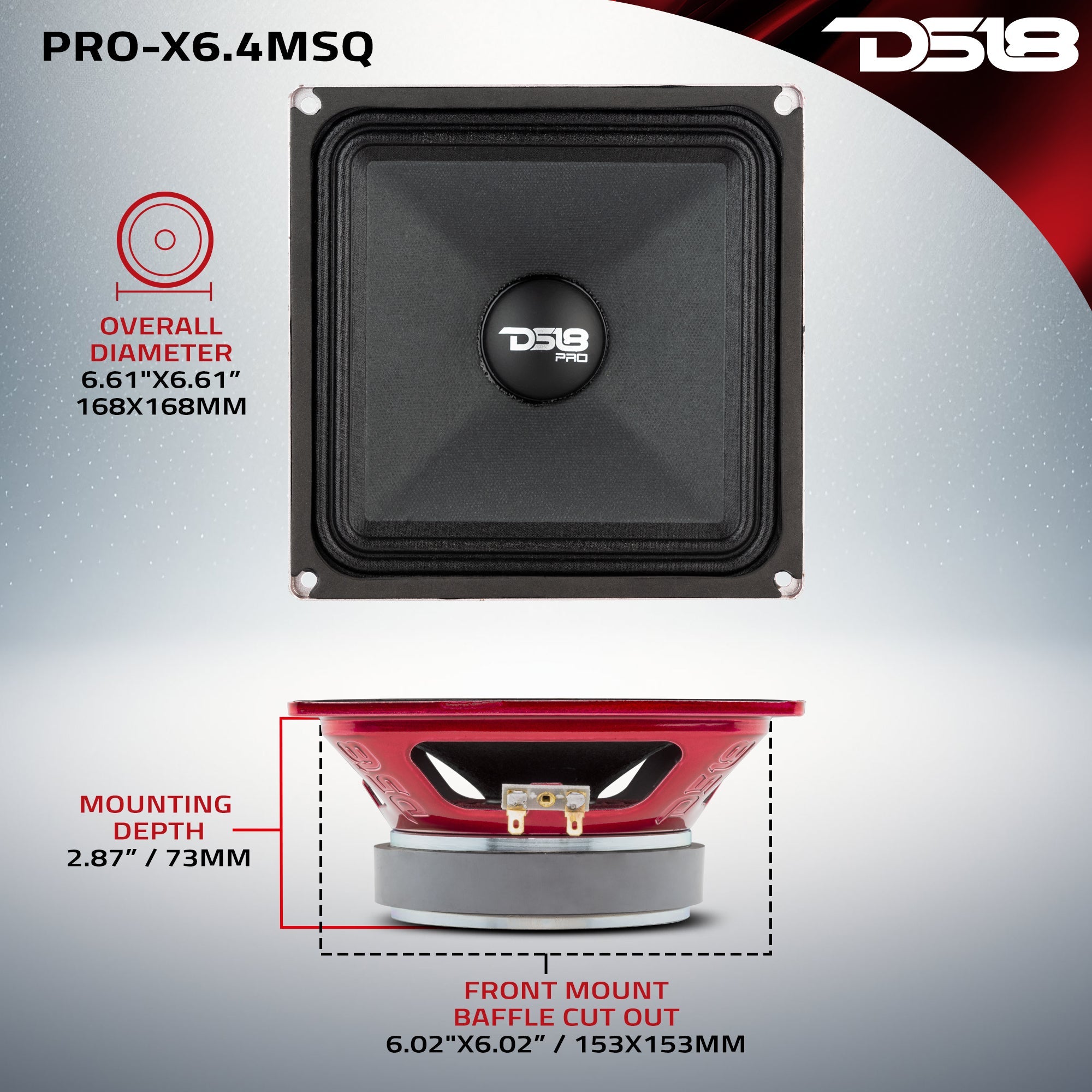 PRO 6.5" Square Midrange Loudspeaker 450 Watts 4-ohm - DS18