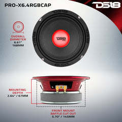 PRO-X 6.5" Mid-Range Loudspeaker with RGB Light Dust Cap 250 Watts Rms 4-Ohm - DS18