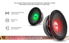 PRO-X 6.5" Mid-Range Loudspeaker with RGB Light Dust Cap 250 Watts Rms 4-Ohm - DS18