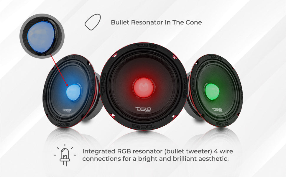 PRO-X 6.5" Mid-Range Loudspeaker with RGB Light Bullet 250 Watts Rms 4-Ohm - DS18