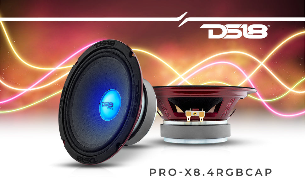 PRO-X 8" Mid-Range Loudspeaker with RGB Light Dust Cap 275 Watts Rms 4-Ohm - DS18