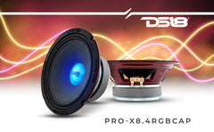 PRO-X 8" Mid-Range Loudspeaker with RGB Light Dust Cap 275 Watts Rms 4-Ohm - DS18