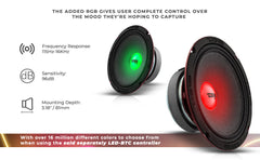 PRO-X 8" Mid-Range Loudspeaker with RGB Light Dust Cap 275 Watts Rms 4-Ohm - DS18