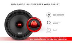 PRO-X 8" Mid-Range Bullet Loudspeaker | 275W RMS 8-Ohm - DS18