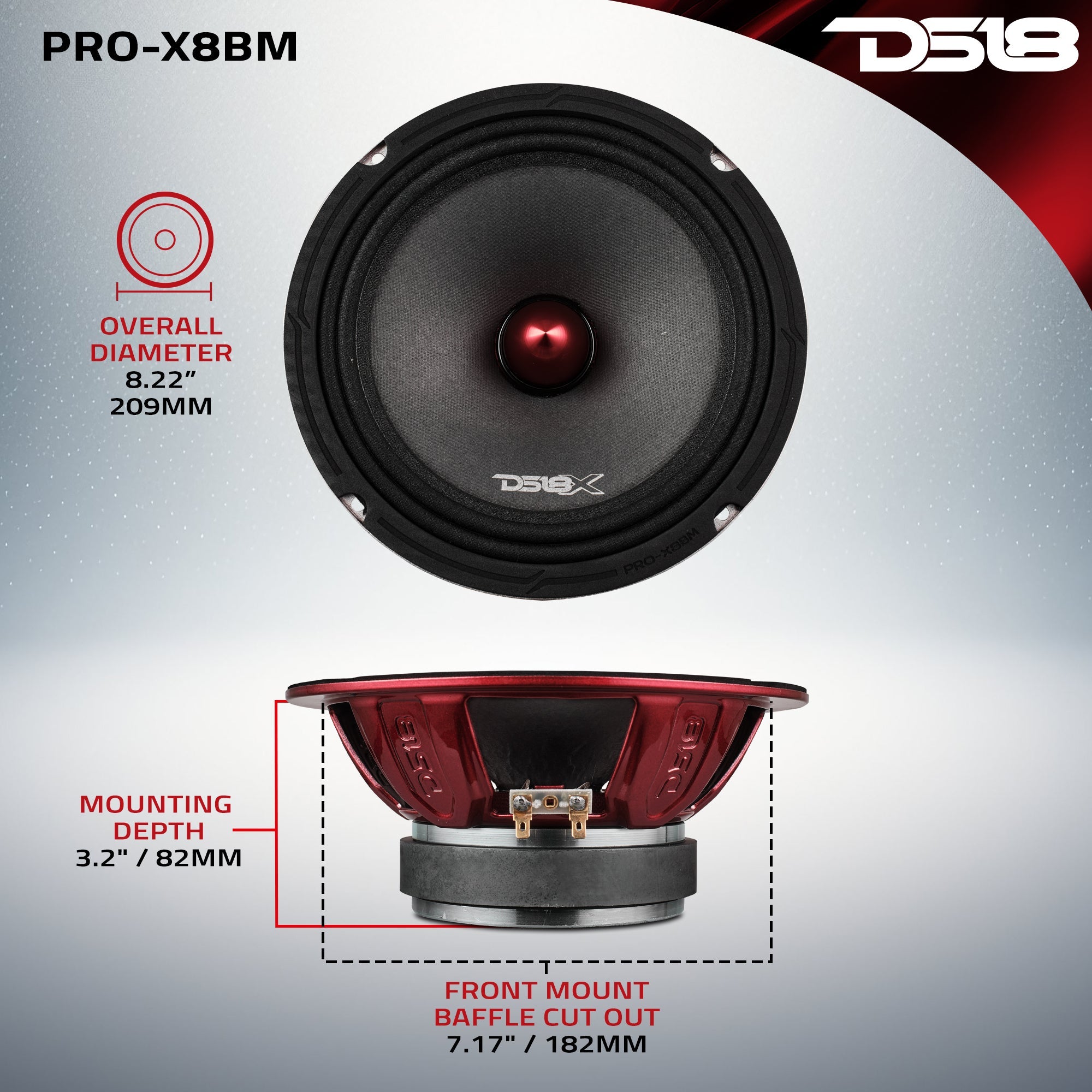 PRO-X 8" Mid-Range Bullet Loudspeaker | 275W RMS 8-Ohm - DS18