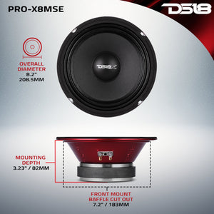 PRO-X 8" Sealed Back Mid-Range Loudspeaker 275 Watts Rms 8-Ohm - DS18
