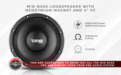 PRO 10" Neodymium Mid-Bass Loudspeaker 1000 Watts Rms 8-Ohm - DS18