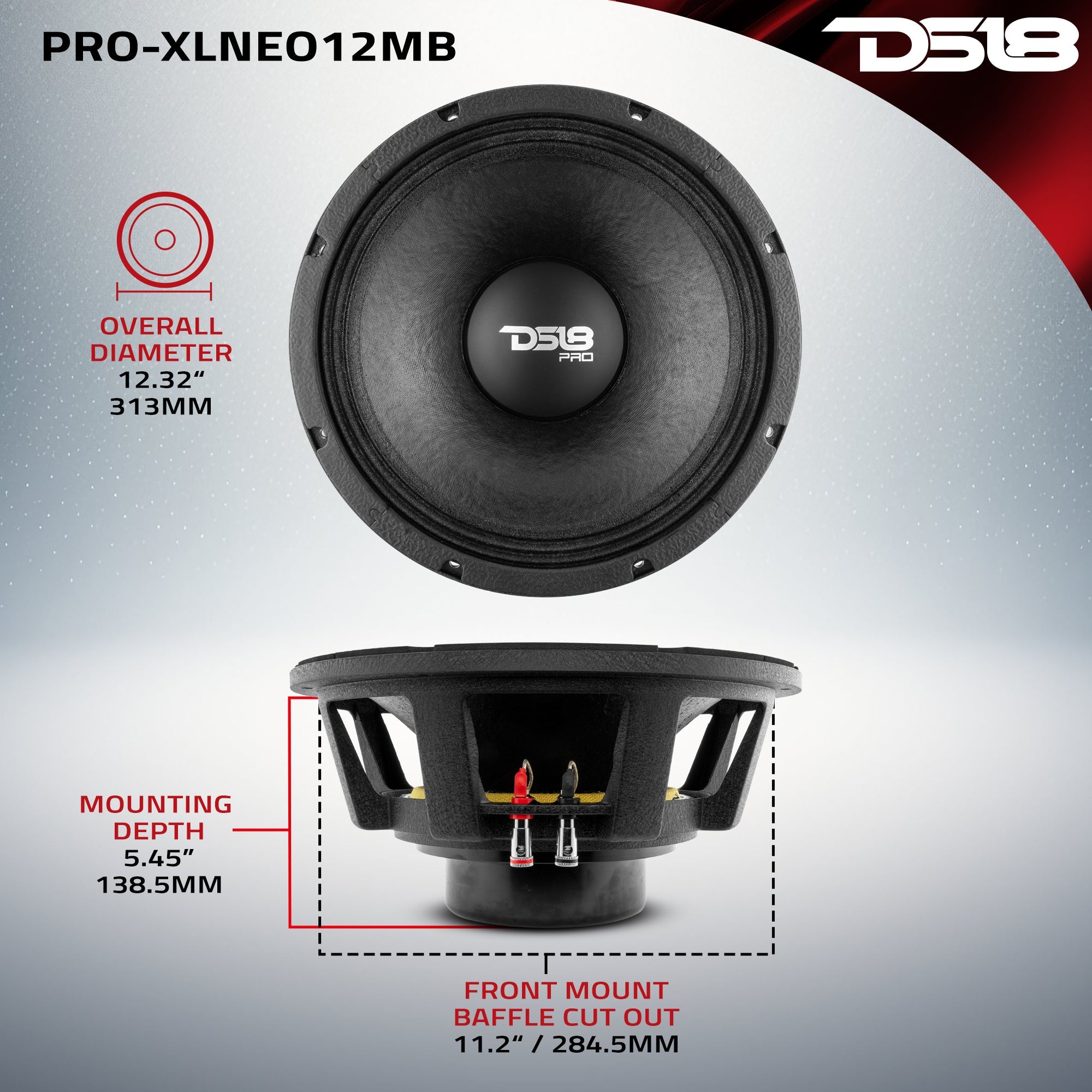 PRO 12" Neodymium Mid-Bass Loudspeaker 1000 Watts Rms 8-Ohm - DS18