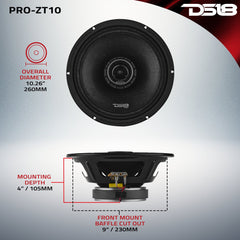 PRO-ZT 10" Coaxial Mid-Range Loudspeaker with Water-Resistant Cone Built-in Bullet Tweeter | 300W RMS 4-Ohm - DS18