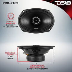 PRO-ZT 6x9" Coaxial Mid-Range Loudspeaker with Water-Resistant Cone Built-in Bullet Tweeter and Grill | 275W RMS 4-Ohm - DS18