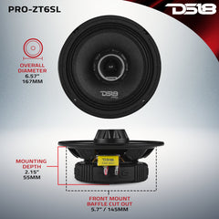 PRO-ZT 6.5” Slim Coaxial Mid-Range Loudspeaker with Water-Resistant Cone Built-in Bullet Tweeter | 200W RMS 4-Ohm - DS18