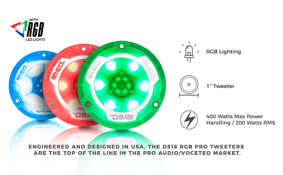 3.8" Super Bullet Tweeter with 1" Aluminum Voice Coil with RGB LED Lights - DS18
