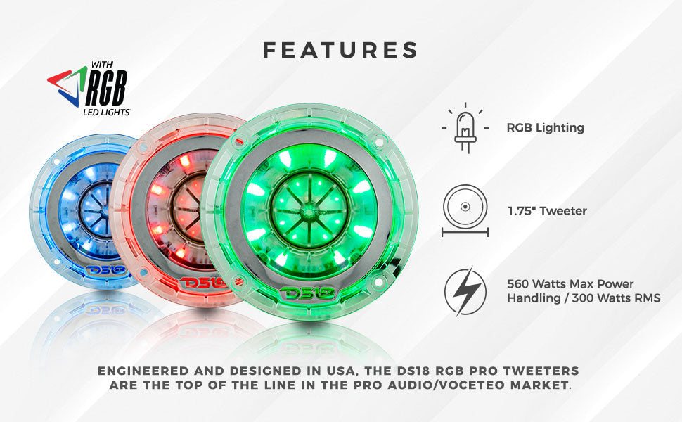 4.5" Super Bullet Tweeter 280 Watts 1.75" Titanium 4-Ohm Vc with RGB LED Lights - DS18