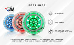 4.5" Super Bullet Tweeter 280 Watts 1.75" Titanium 4-Ohm Vc with RGB LED Lights - DS18